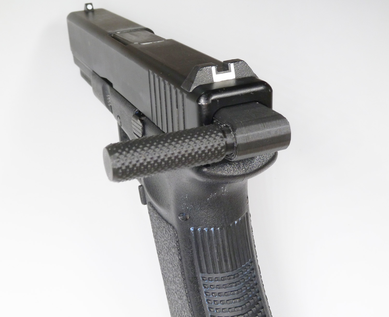 Glock Backplate Charging Handle, attached to an ASG Glock 17 (Glock not included!)