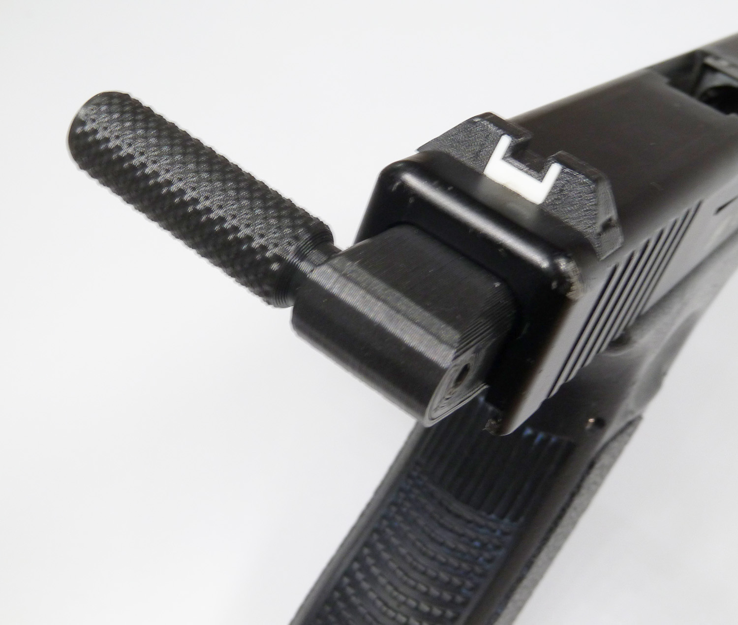 Glock Backplate Charging Handle, attached to an ASG Glock 17 (Glock not included!)