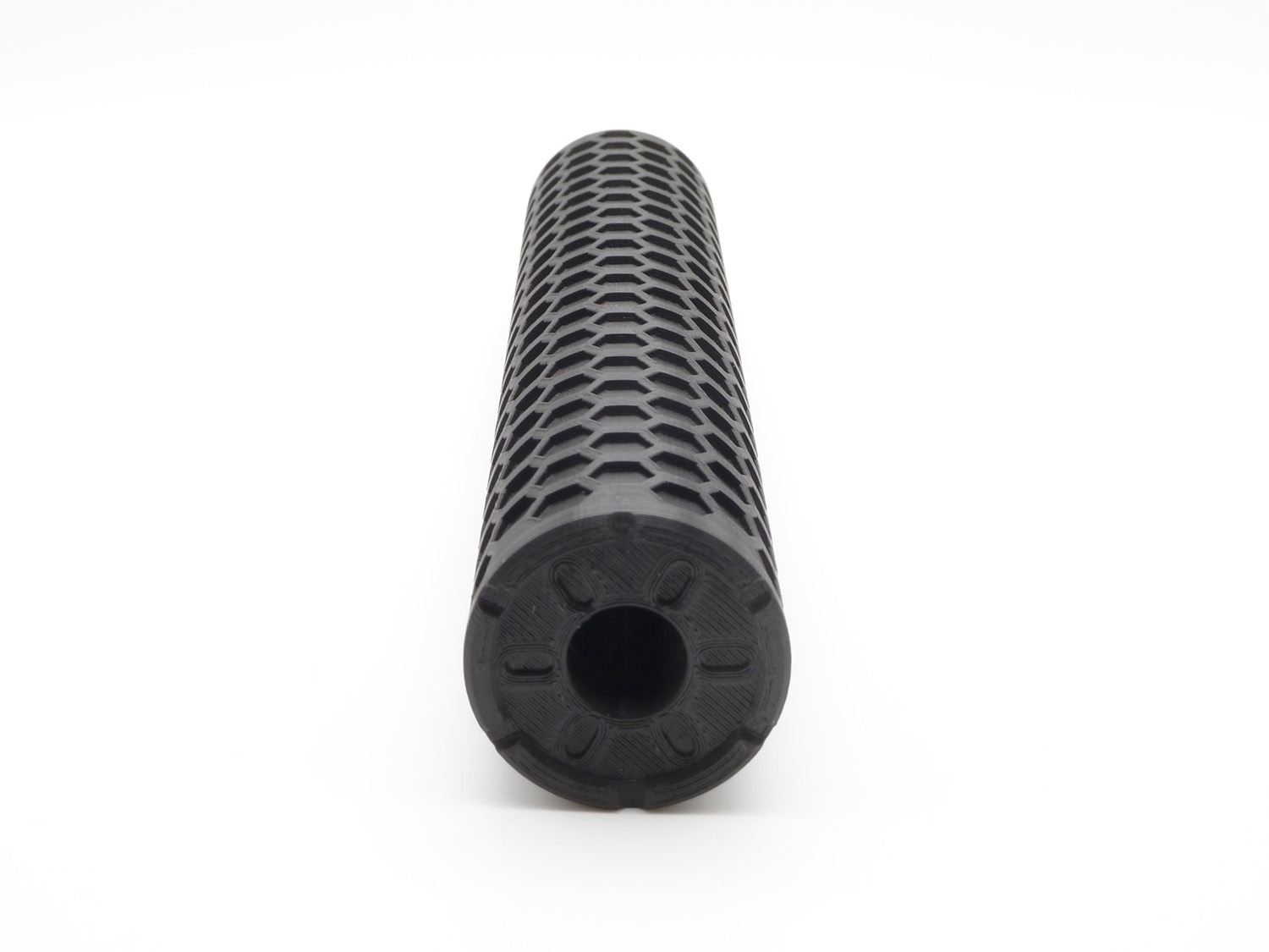 Hex-Pattern Cylindrical Silencer, muzzle view